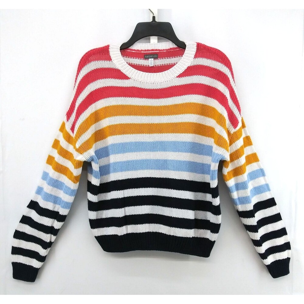 Harper & Liv Sweater Women Size S Multicolor Striped Long Sleeve Round Neck Top